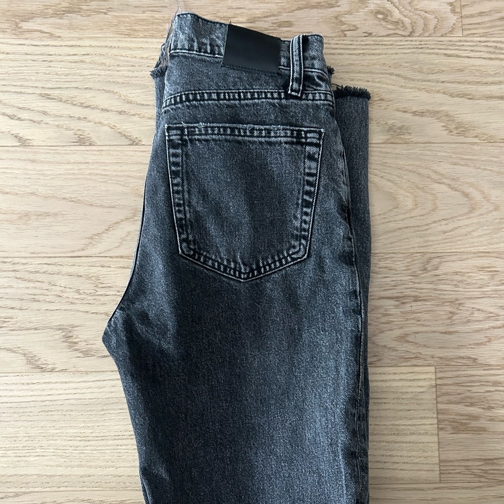Anine bing straight leg frayed hem charcoal jeans